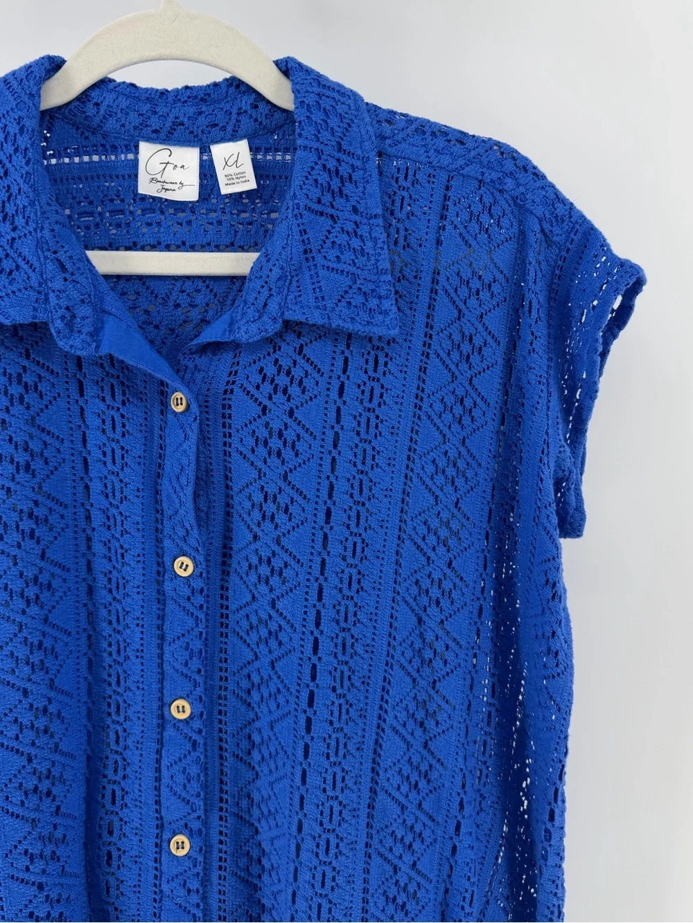GOA by Japna Crocheted Swim Coverup Blue Shirt & Shorts Matching Set, Women's XL